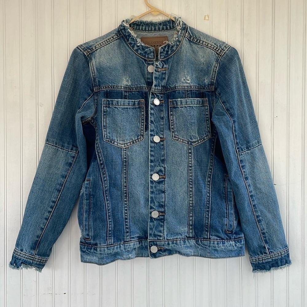 BLANKNYC Women's Stand Collar Distressed Denim Jacket Size XS